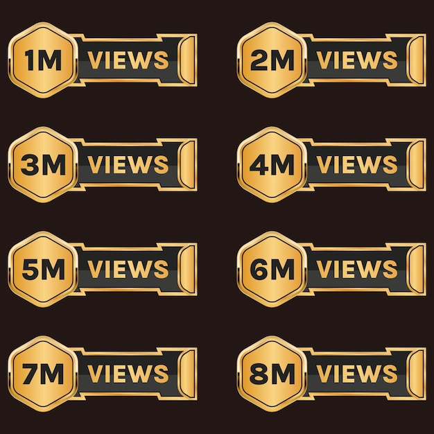 youtube million views celebration banner vector, 1 million to 8 million views set