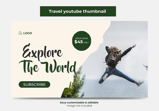 Youtube-miniatuurontwerp van reisbureau en webbanner videominiatuur van de tourism marketing service