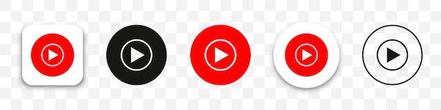 투명한 배경에서 다른 스타일의 Youtube 음악 로고 아이콘 모음