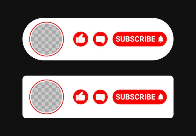 Youtube profile template and subscription button with bell icon for notification