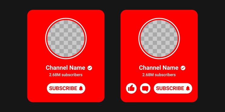 Vector youtube profile template and subscription button with bell icon for notification