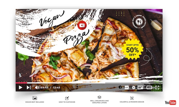 Vettore miniatura di youtube per il modello di cucina e cibo vettore premium