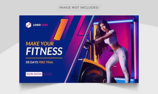 Vector youtube thumbnail gym fitness training design and workout web banner template