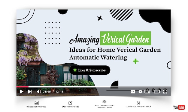 Vettore miniatura di youtube per il modello di giardinaggio domestico vettore premium