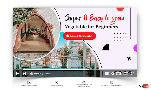 Miniatura di youtube per il modello di giardinaggio domestico vettore premium