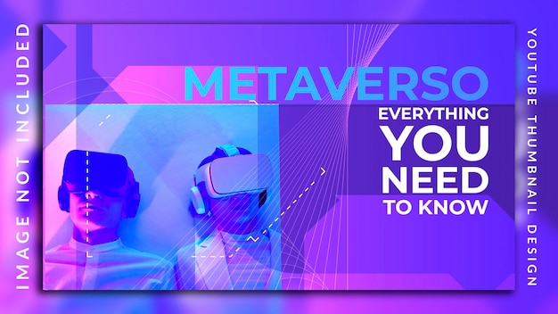 Vector youtube thumbnail horizontale verticale futuristische neontechnologie metaverse ontwerpsjabloon