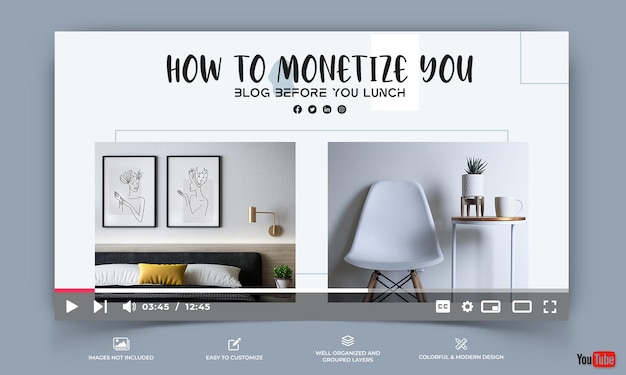 Youtube thumbnail for interior minimal template premium vector