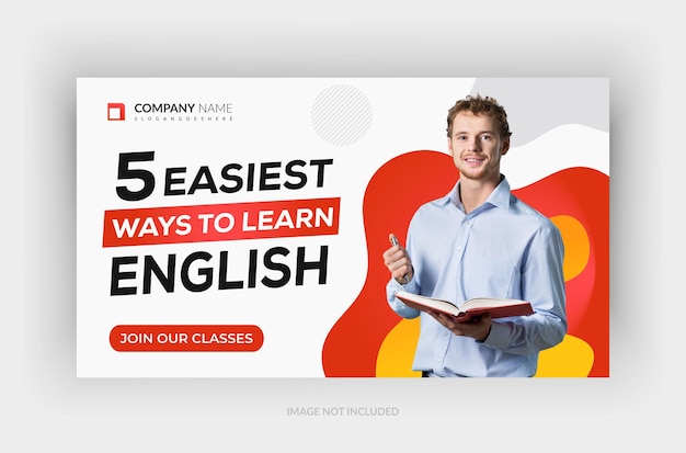 Youtube video thumbnail learning english web banner template.