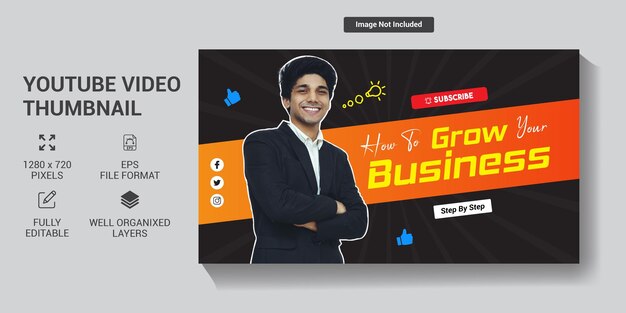 Vector youtube video thumbnail or web banner template design for grow your business