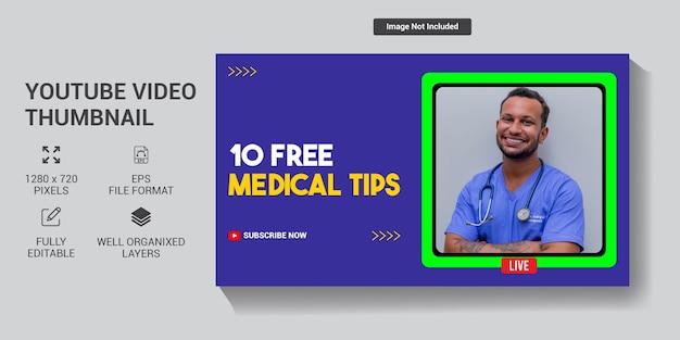 Vector youtube video thumbnail or web banner template design for medical tips