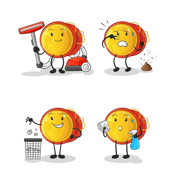 Yoyo cleaning group character. cartoon mascot vector