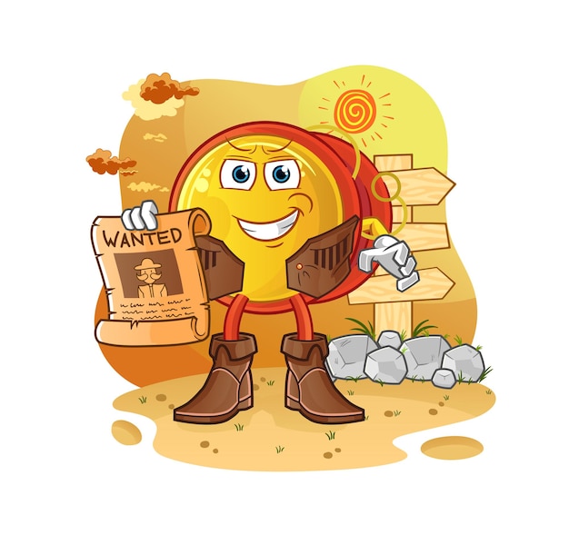 Yoyo cowboy met gezocht papier. cartoon mascotte vector