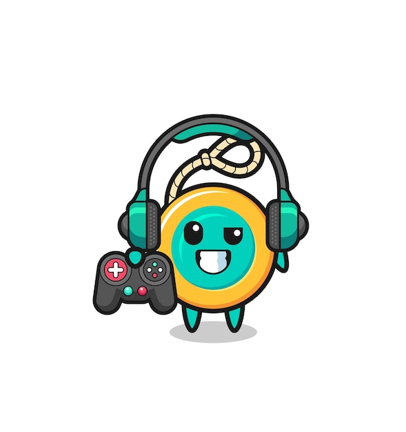 Yoyo mascotte del giocatore che tiene un controller di gioco