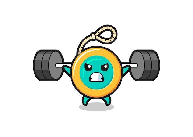 Yoyo mascot cartoon with a barbell