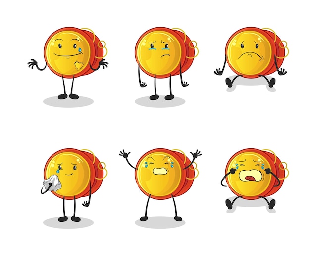 Yoyo sad group character. cartoon mascot vector