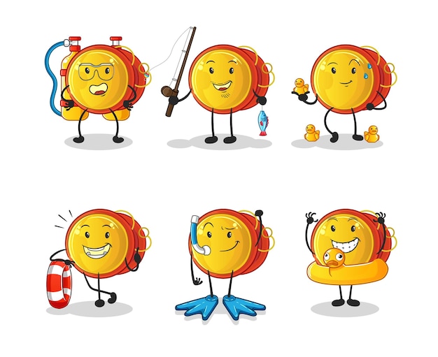 Yoyo water activity group. cartoon mascot vector