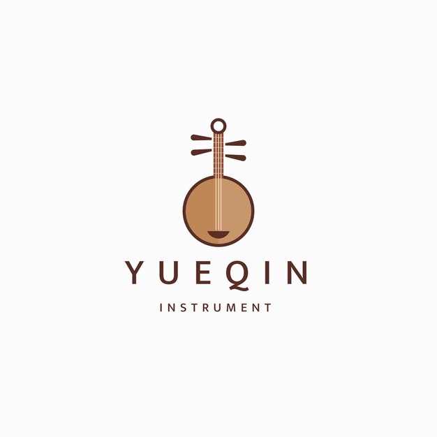 Yueqin chinese traditionele muziekinstrumenten logo pictogram ontwerp sjabloon platte vector