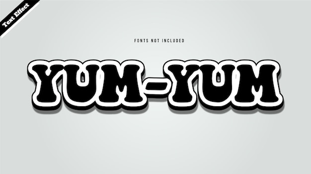 Yum-yum teksteffectsjabloon met bewerkbaar lettertype in 3D-stijl