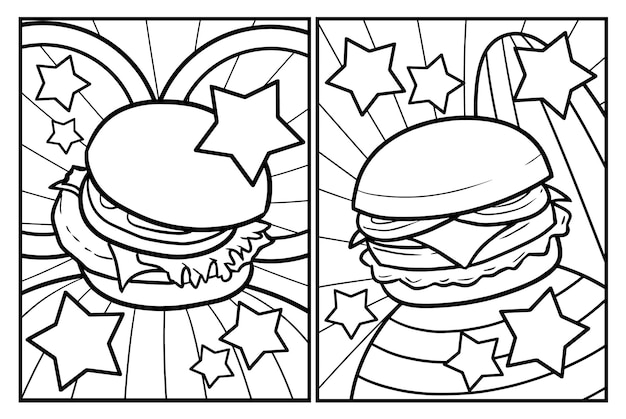 Vector yummy big hamburger cartoon coloring pages