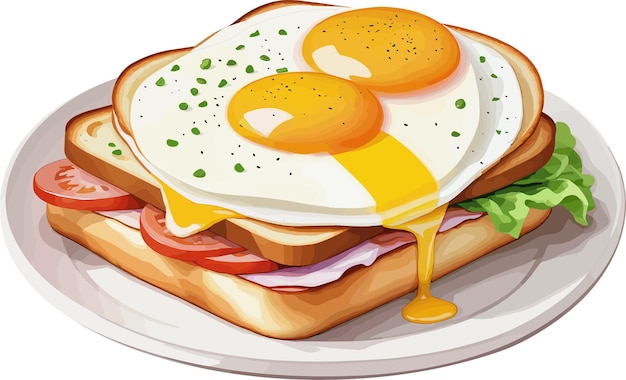 Vector yummy breakfast sandwich watercolor illustration design element of quick healthy breakfast idea