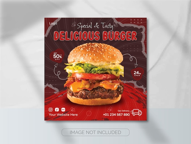 Yummy burger food banner template social media banner template