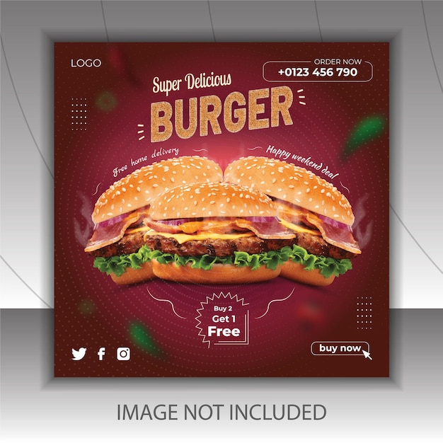 Vector yummy burger and food menu social media  template design