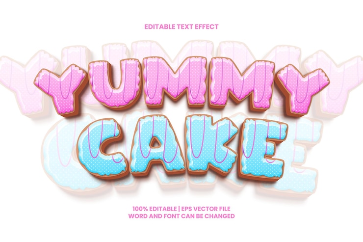 Vector yummy cake teksteffect bewerkbare 3d cartoon-stijl