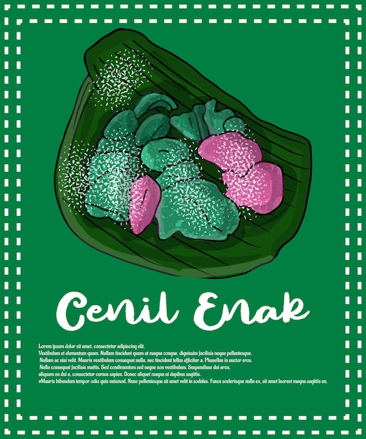 Yummy cenil traditional food from indonesia in cartoon style