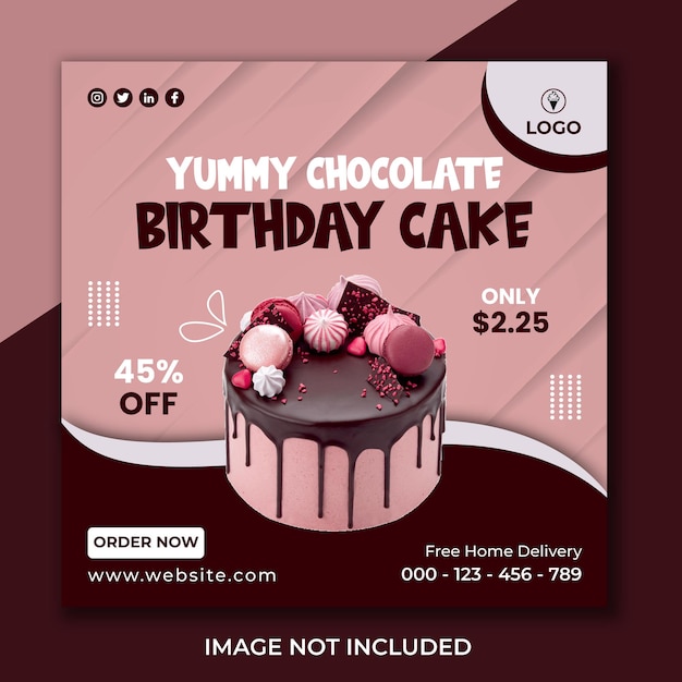 Yummy chocolate cake social media promotion banner and instagram post template