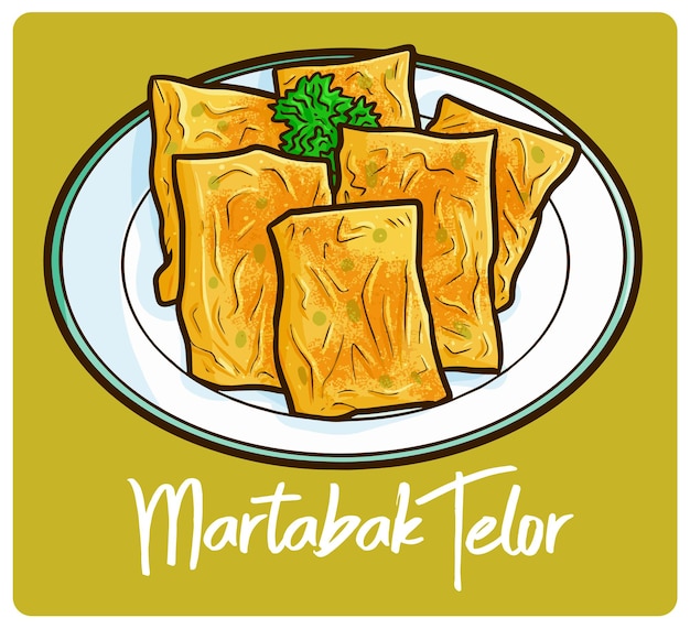 Vector yummy and delicious martabak telor bebek an indonesian snack in doodle style