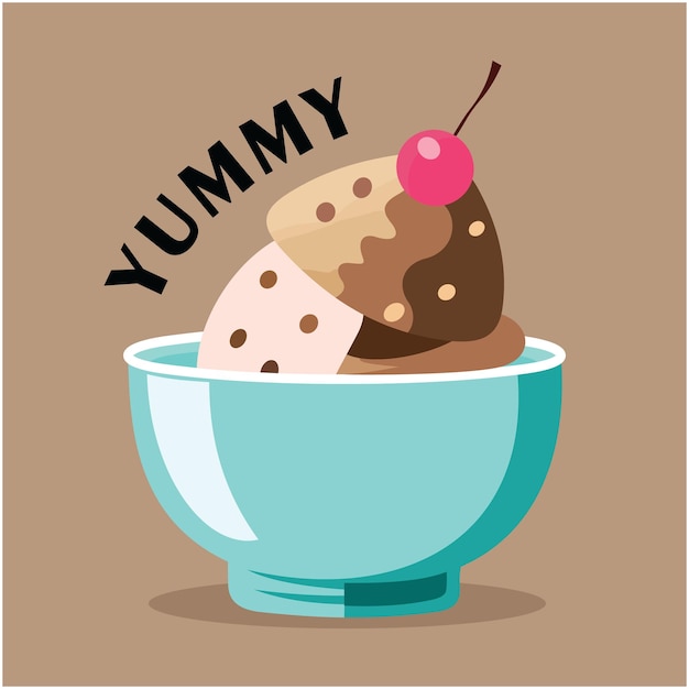 광고 광고 및 티셔츠 디자인을 위한 맛있는 아이스크림 간단한 그릇에 담긴 아이스크림