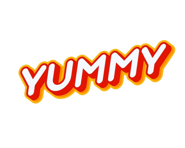 Yummy Phrase lettering isolated on white colourful text effect design vector Text or inscriptions in English The modern and creative design has red orange yellow colors