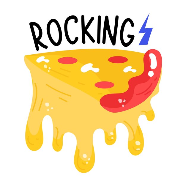 Yummy pizza icon in flat sticker