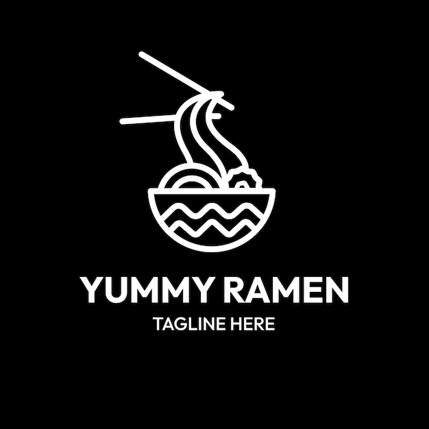 Yummy ramen line art outline logo