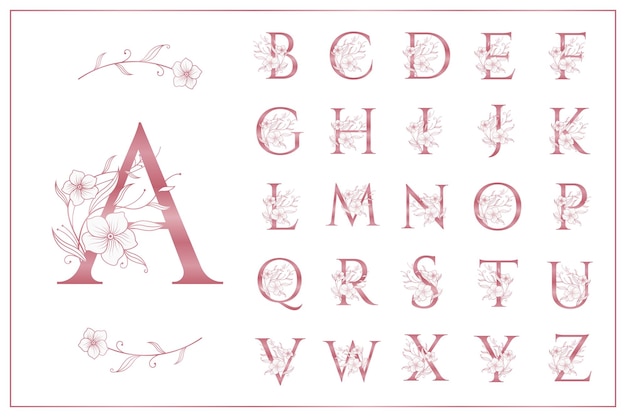 a to z alphabet rose gold floral elegant logo