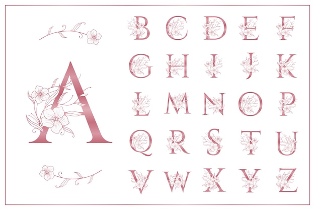 Vector a to z alphabet rose gold floral elegant logo