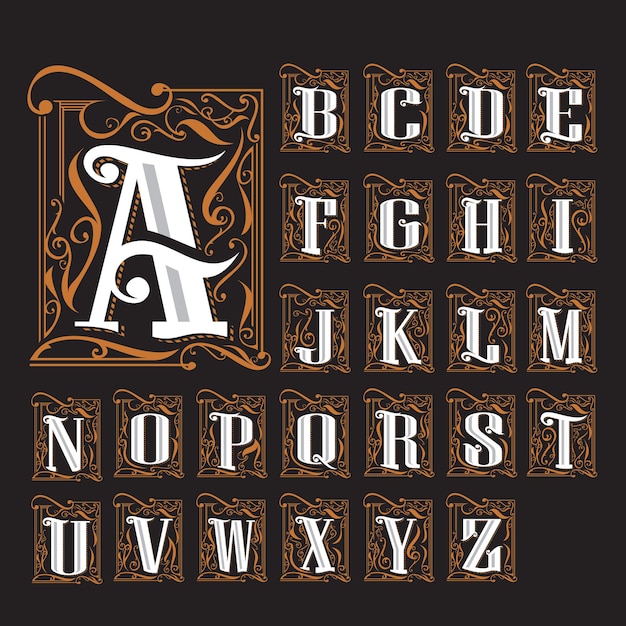 Vector a to z art noveau typography letter set