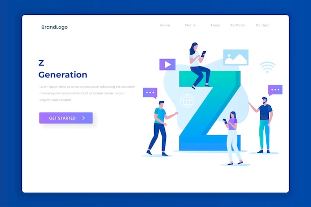 Z-generatie bestemmingspagina illustratie concept. illustratie voor websites, landingspagina's, mobiele applicaties, posters en banners.