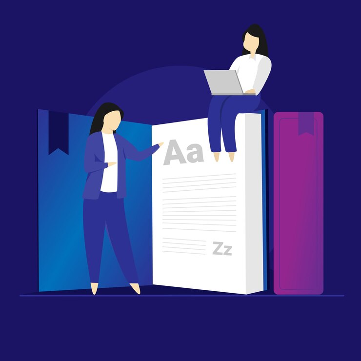 Vector a  z glossary book concept modern vocabulary and dictionary idea studying online english language