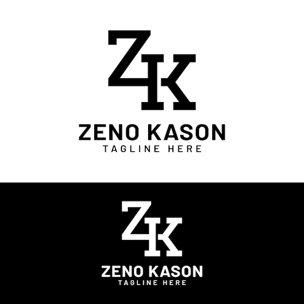 Modello di progettazione del logo iniziale del monogramma della lettera zk zk kz