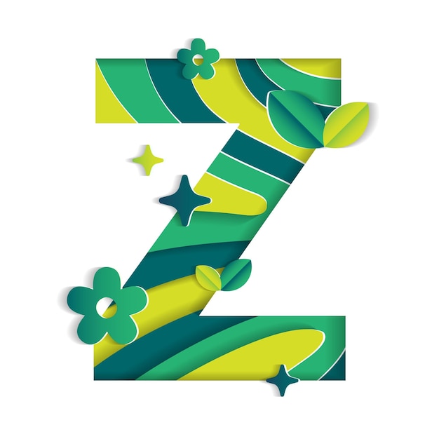 Z Letter Character Environmental Environment Day Abstract Green 3D Paper Layer Vector Illustration