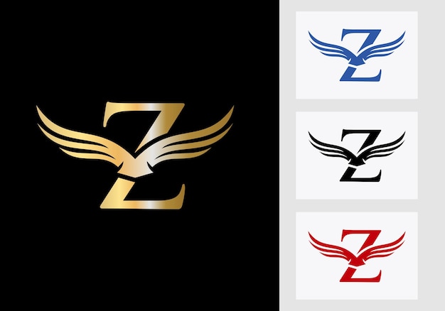 Z letter wing logo design. letter z logo and wings concept