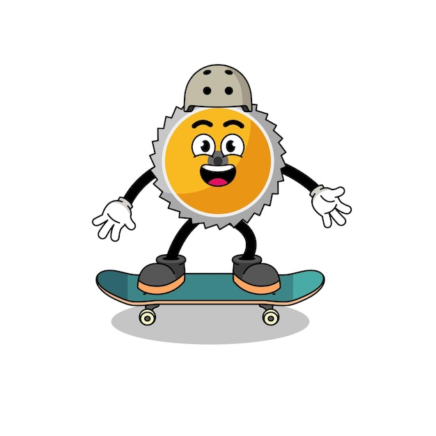 Zaagbladmascotte die een skateboard speelt