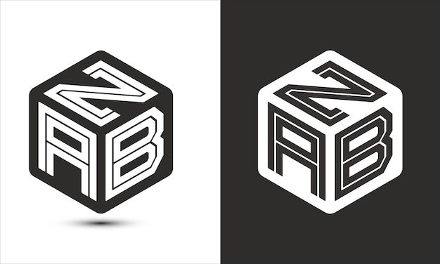 Vettore design del logo della lettera zab con logo del cubo illustratore logo vettoriale stile di sovrapposizione dei caratteri alfabetici moderni
