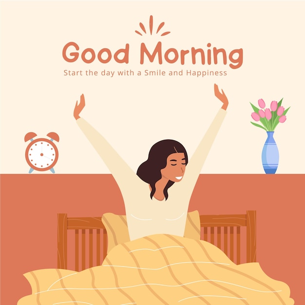 Vector zacht oranje wakeup illustratie goedemorgen instagram post