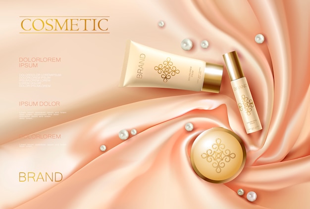 Zachte 3d realistische cosmetische advertentie Zijde gloeiende stof rose beige