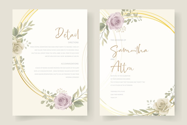 Zachte bloemen en bladeren bruiloft uitnodigingskaart ontwerp