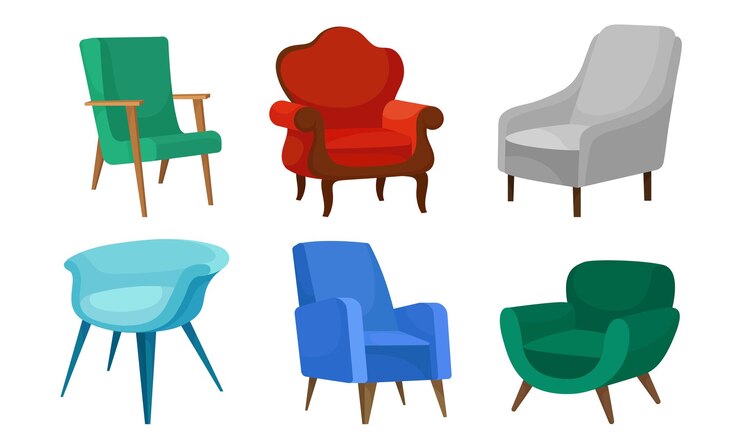 Vector zachte fauteuils vector set kleurrijke meubels voor het interieur van het huis