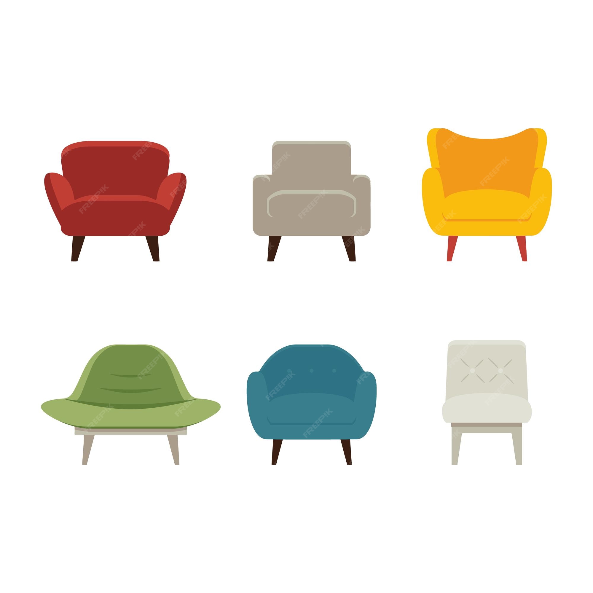 Portret zege terugvallen Zachte stoelen fauteuils in verschillende kleuren een set mooie  comfortabele stoelen | Premium Vector