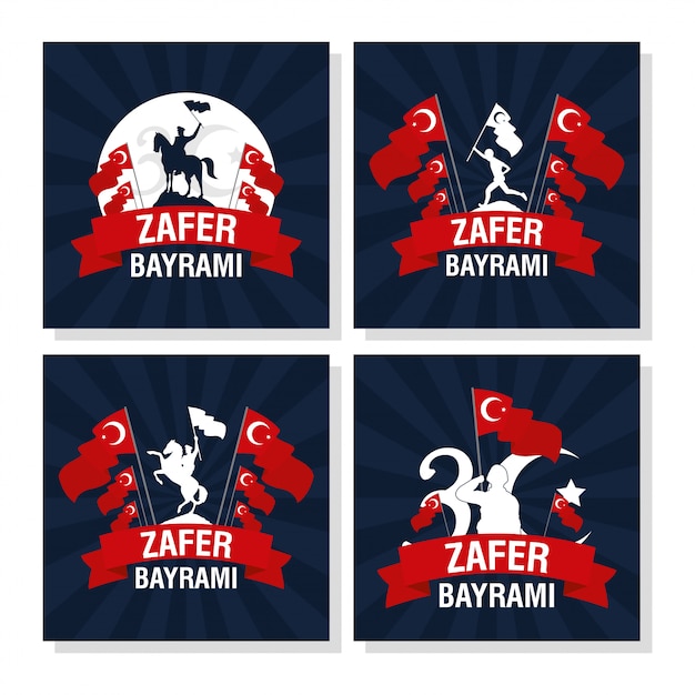 Vector zafer bayrami celebration card set